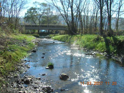 After: The channel was brought into proper dimension by buildinng out the banks at floodplain level. This results in better sediment transport. (looking downstream)